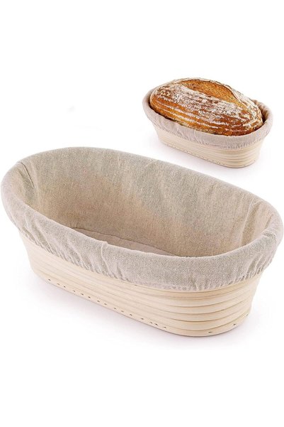 ALMEKAQUZ Oval Bread Proofing Basket, Handmade Bread Proofing Basket with Dou...
