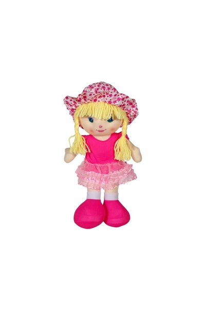 Jumbo Textile Doll with Blonde Hair & Fuchsia Dress 32cm