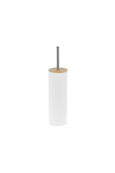 OEM Perie WC Metalica Alba cu Capac din Bambus 39cm