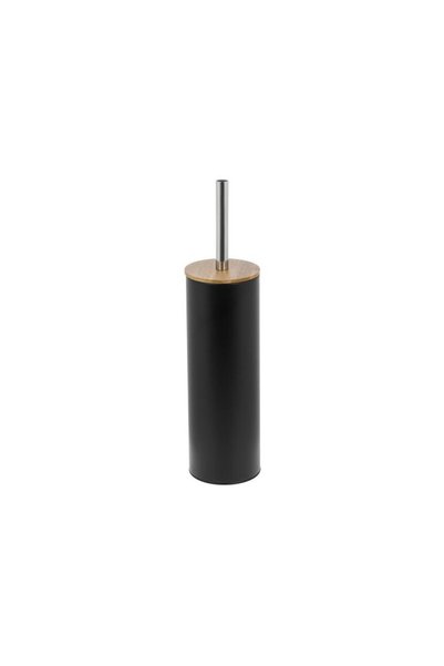 OEM Perie WC Metalica Neagra cu Capac din Bambus 39cm