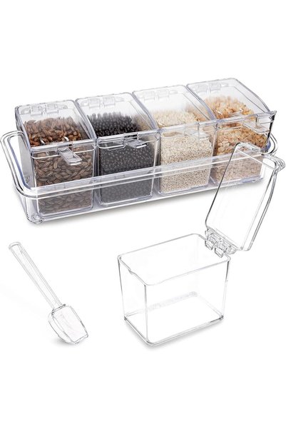 Tazweeq 4 Pcs Clear Seasoning Box, Acrylic Storage Container, Condiment Jars,...
