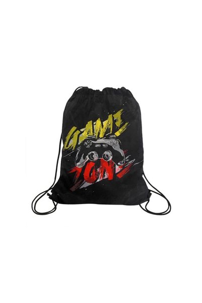 Jumbo Saculet Textil Negru Gaming cu Sireturi 34x42cm