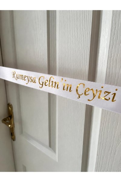 nuksoc Kişiye Özel Çeyiz Kurdelesi Kapı Kurdelesi Beyaz Saten Kurdele Gold Ba...