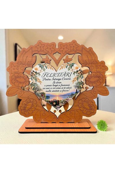 OEM Cadou de Pensionare – Ramă Florală din Lemn „Felicitări pentru Carieră”, ...