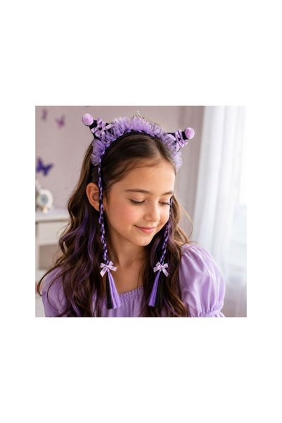 OEM Bentita Par Neagra Mov Impletitura Coroana cu Strasuri Kuromi 45cm
