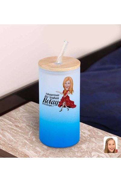 Bk Gift كوب زجاجي مثلج باللون الأزرق مع شفاطة بتصميم كرتوني 600 مل - 3، هدية ...