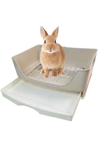 KASTWAVE Large Rabbit Litter Box Trainer, Potty Corner Toilet with Drawer, Bi...
