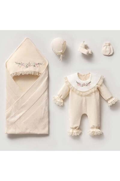 sunshine boutique15 طقم افرول مواليد بنات مخمل ناعم خفيف باللون البيج 5 قطع n...