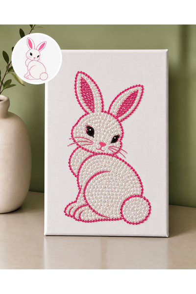 Pranvera Taşlı tuval ,Pembe Tavşan Diamond Painting - 17x23cm Bedazzle Kit,Rh...