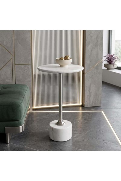 NO BRAND Marble Side Service Table Silver