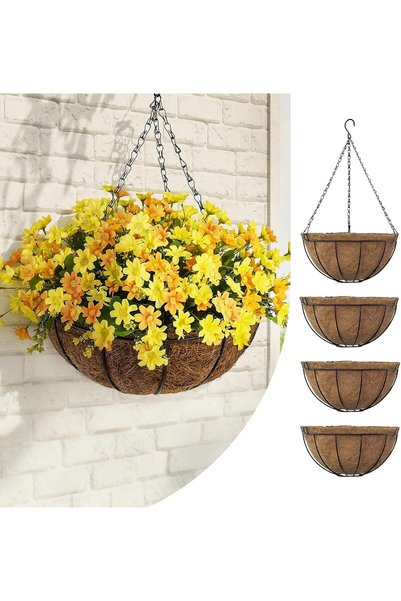 Bamworld Coco Liners for Planters-4pcs 12 Inch Hanging Planter with Coconut C...