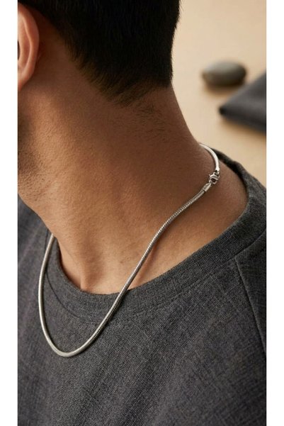 AychaAksesuar 316L Steel Non Tarnish Thin Italian Chain Men's Necklace