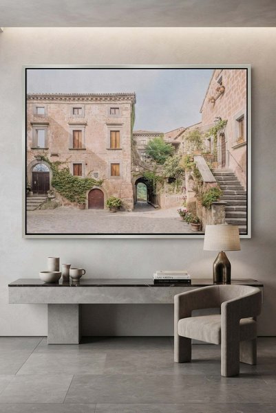 Jasmine Art Rustic Italian Village Architecture Wall Art | Landscape Framed C...