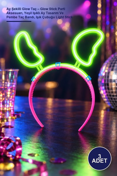 Yenilig 3 Pieces Moon Shaped Glow Crown – Glow Stick Party Accessory, Green L...