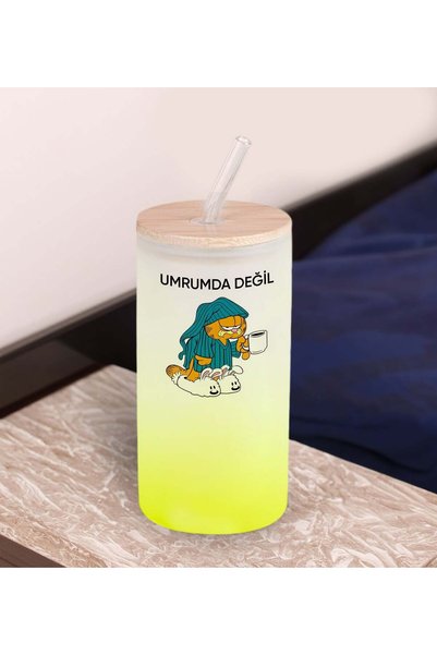 Bk Gift Humorous Design Yellow Color Frosted Glass Cup with Straw 600ml - 3, ...