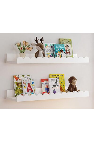 Generic Kids Wall Mounted Floating Shelves, 42 cm White Wooden Bookshelf with...