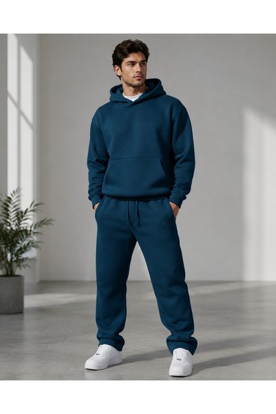 FS CABİN Hooded Sweatshirt and Jogger Sweatpants Set Navy Blue, Relaxed Fit, ...