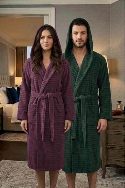 SHIPLA HOME Set of 2 Reims Cotton Hooded Bathrobes