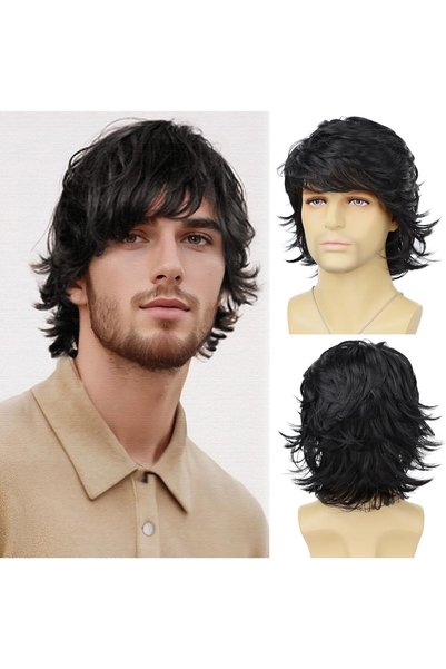 X SPRING Black Wig, Mens Natural Looking Synthetic Hairpiece, Breathable Comf...