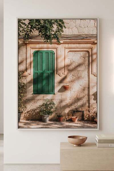 Jasmine Art Mediterranean Green Shutters Architecture Wall Art | Portrait Fra...