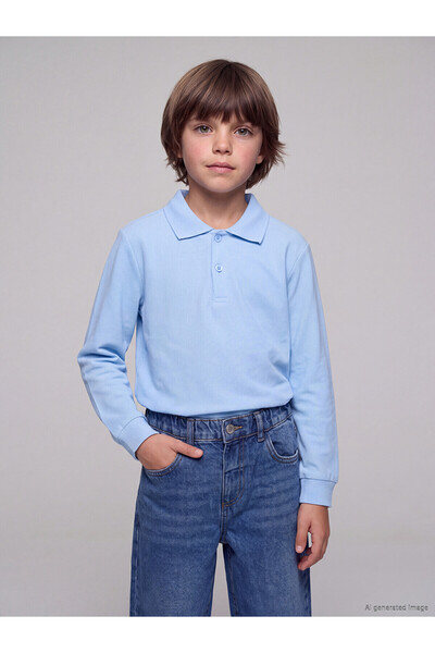 LC Waikiki LCW Baby Blue Piqué Plain Long-Sleeve Boys' T-Shirt—Exclusive to N...