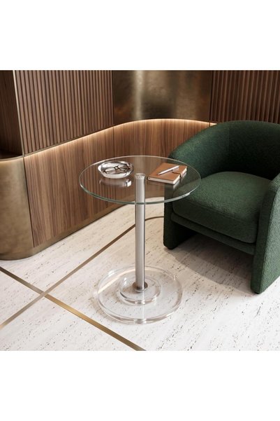 NO BRAND Silver Glass and Metal Service Table 35X35X55 cm – Modern