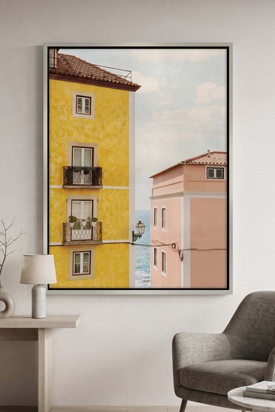 Jasmine Art Yellow and Pink Portuguese Architecture Wall Art | Portrait Frame...