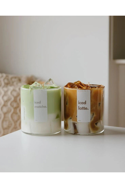İkili Matcha Latte ve Ice Latte Mum, Kokulu Soya Wax Mum