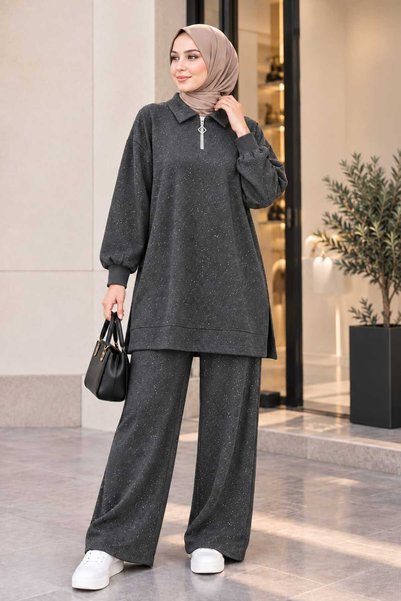 PEKA Sim Glittery Hijab Σετ με δύο τεμάχια, τουνίκ με φερμουάρ και φαρδύ παντ...