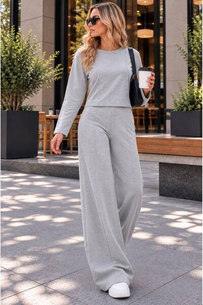 trendgar Women's Gray Casual Thessaloniki Two-Piece Set – Sweatshirt with Sti...