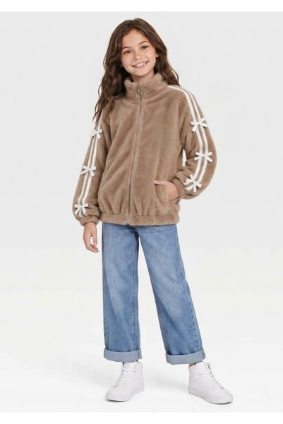 mb kids Plush Ribbed Turtleneck Children's Winter Cardigan 6-10 Years Old