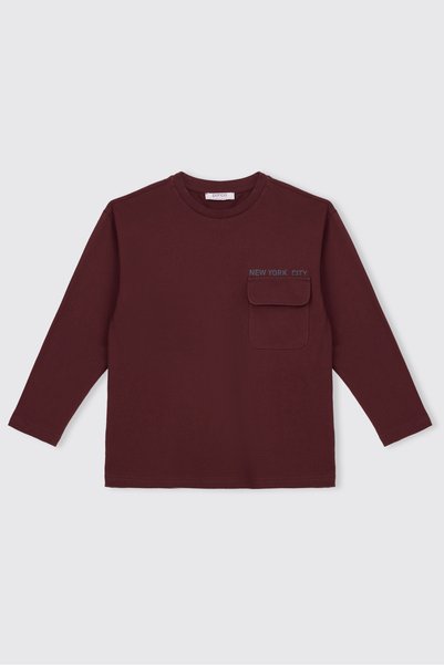 Panço Boy's Burgundy Sweatshirt with Print Detail