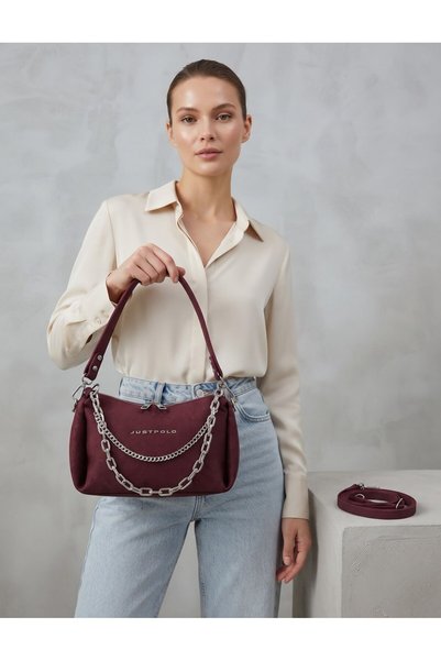 Just Polo Chain Detailed Suede Women's Hand and Shoulder Bag Rc8033 Size: 26X...