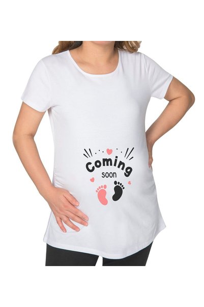 Bk Gift Coming Soon Designed White Maternity T-Shirt-3, Maternity Clothing, G...