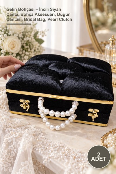 Yenilig 2 Pieces Bridal Bag – Black Bag with Pearls, Bag Accessory, Wedding B...