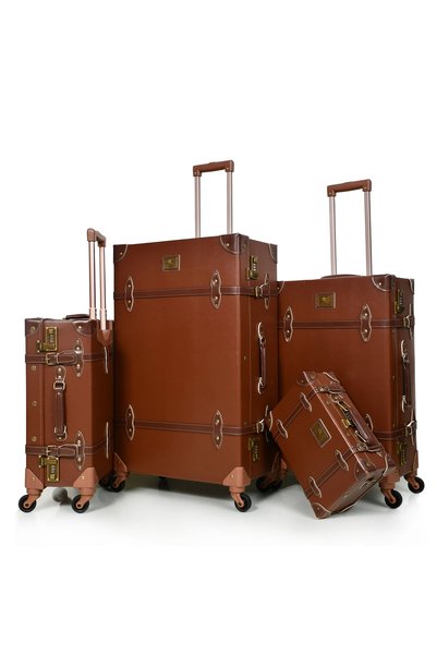 DB Classic 4-Piece Leather Luggage Set with Lock Vintage and Classic Style Du...