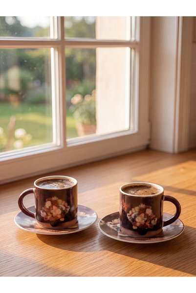 LC Waikiki Lcw Home Mixed Floral Printed Porcelain Coffee Cup Set for 2 Peopl...