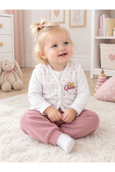 El Bebek Baby Girl Pink Patterned Queen Printed Combed Cotton Vest
