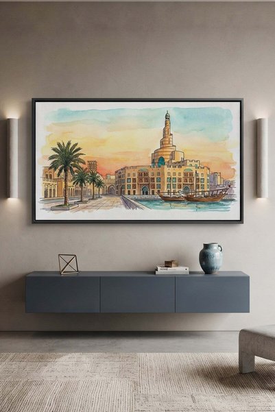 Jasmine Art Fanar Mosque Architecture Wall Art | Panoramic Framed Canvas Prin...