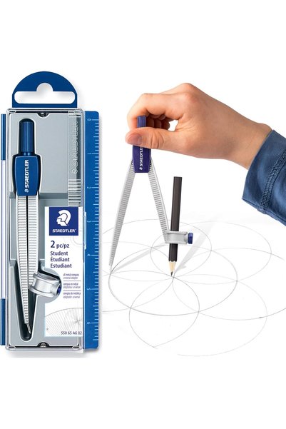 Staedtler مجموعة بوصلة متقدمة للطلاب من قطعتين - بوصلة معدنية مع عجلة مركزية ...
