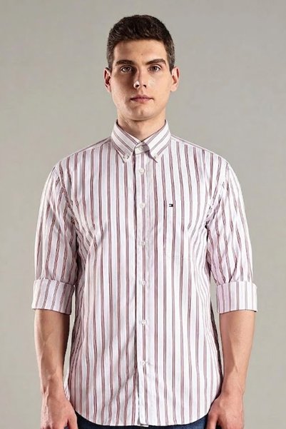 Tommy Hilfiger Mens Striped Regular Fit Cotton Shirt
