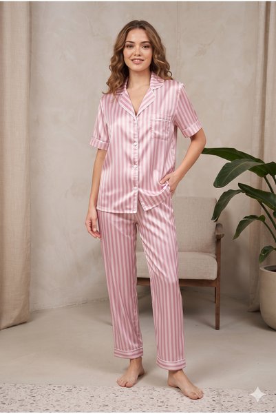 Generic Brand Striped Satin Luxury Pajama Set Women's Sleepwear
