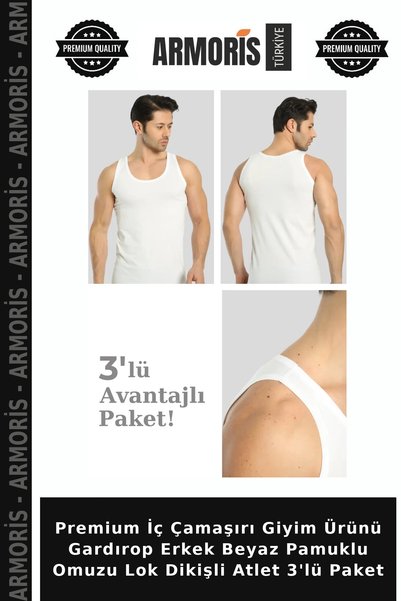 Armoris منتج ملابس داخلية فاخر للرجال، قميص داخلي من القطن الأبيض مخيط على ال...