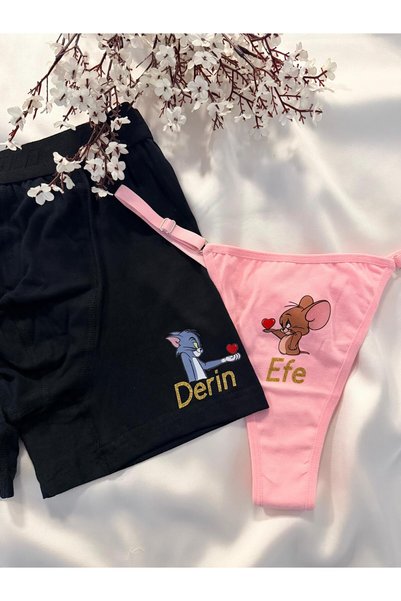 MH Moony Homewears İsme Özel Üretim Farecik Kedicik Tanga Boxer Çift Çamaşır ...