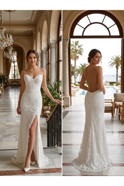 JABO WEDDİNG HOUSE GELİNLİK 36 BEDEN DANTEL BALIK YIRTMAÇLI GELİNLİK