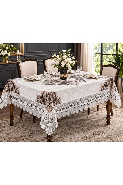 Orkide Ev ve Otel Tekstili French Guipure Luxury Velvet Tablecloth Inci