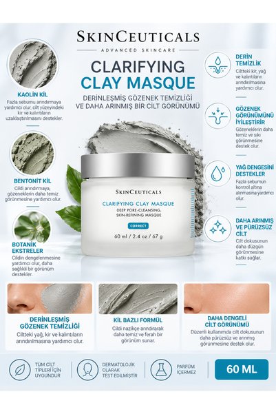 SkinCeuticals Clarifying Clay 60 ml – Pore Purifying, Oil Balancing, and Smoo...