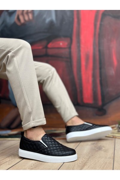 Generic Brand Black (White Sole) Quilted Poly Sole Men's Casual Shoes