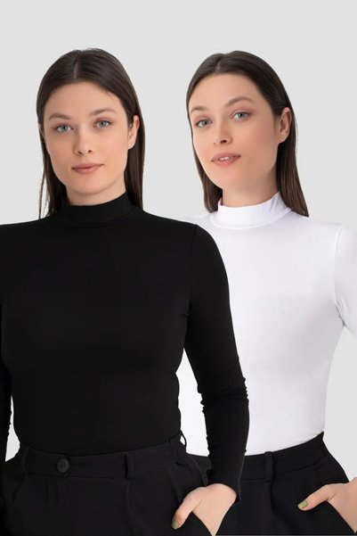 Armoris قطعة ملابس نسائية بيضاء - سوداء ذات ياقة عالية وأكمام طويلة، عبوة من ...