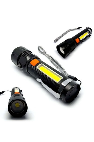 ZINEX Lanterna telescopica puternica 900 lumeni, raza 300m, reincarcabila, negru
